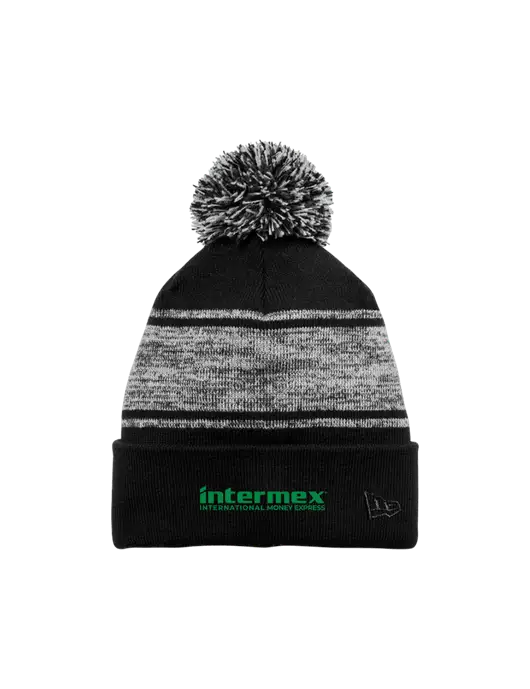 New Era Black/Charcoal Knit Chilled Pom Beanie w/Intermex Logo