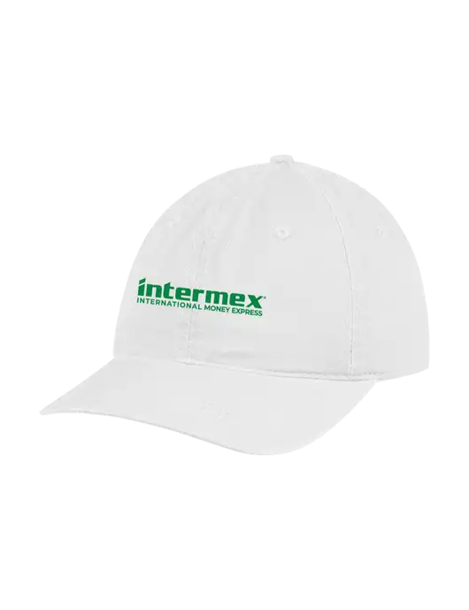 Garment Washed Unstructured Twill White Cap w/Intermex Logo