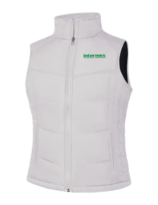 Womens White/Dark Slate Puffy Vest w/Intermex Logo