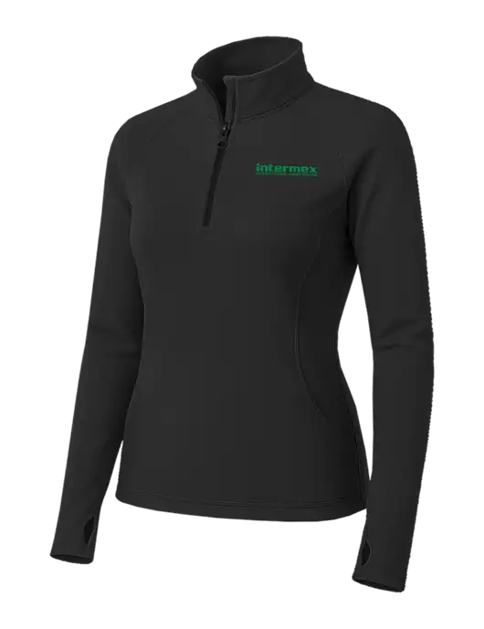 Charcoal Grey Womens Sport Wick Stretch 1/4 Zip Pullover w/Intermex Logo