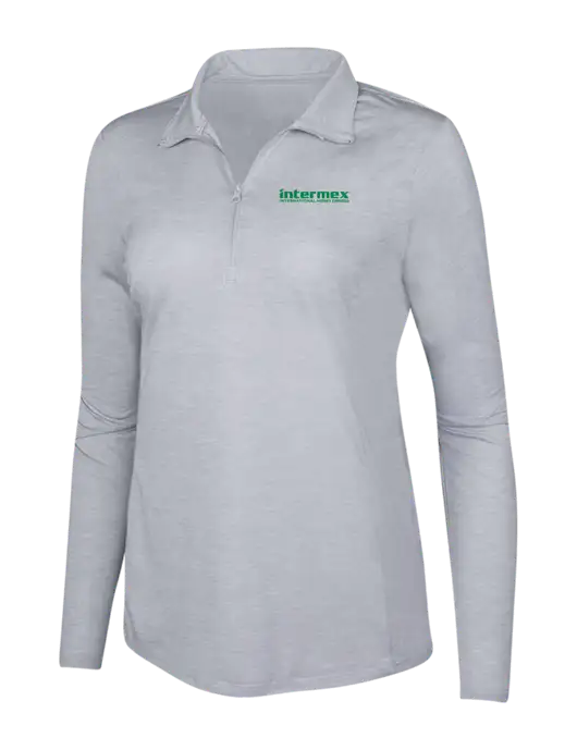 Light Grey Heather Womens Posicharge Tri-Blend Wicking 1/4 Zip Pullover w/Intermex Logo
