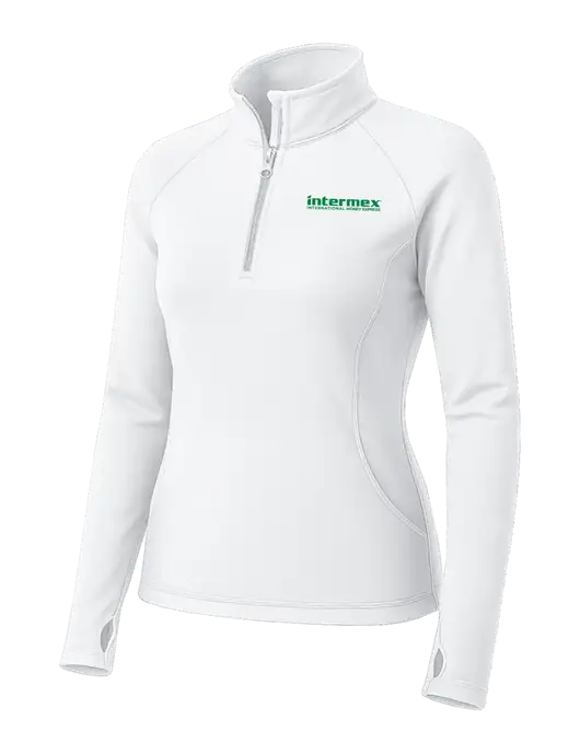 White Womens Sport Wick Stretch 1/4 Zip Pullover w/Intermex Logo